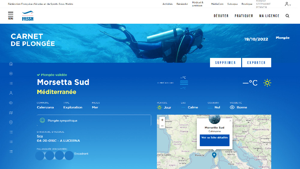 Carnet de Plongée FFESSM en ligne
