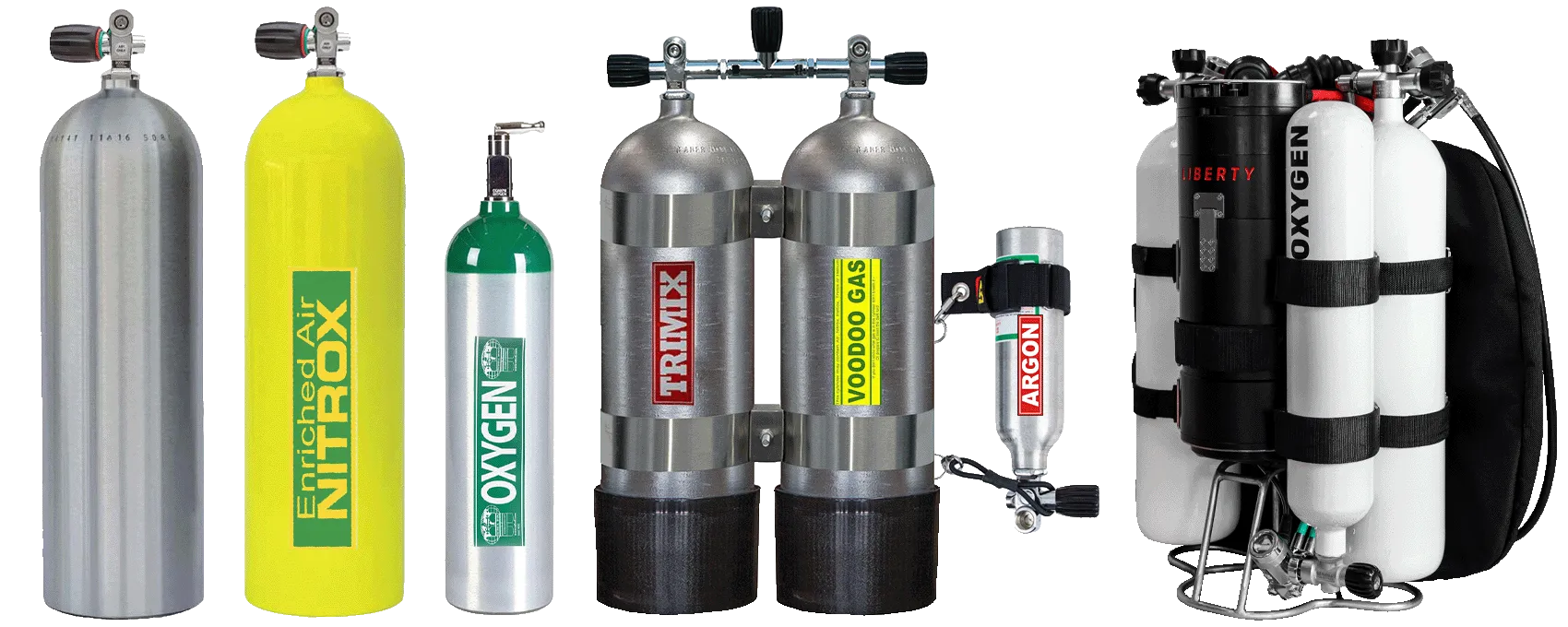 Blocs contenant divers mélanges (Nitrox / Trimixi / Oxygène)